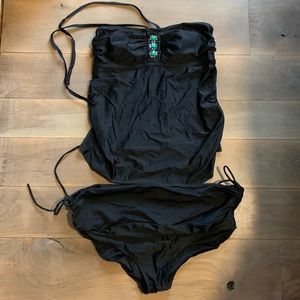 Black Two-Piece Tankini Maternity Swimsuit
